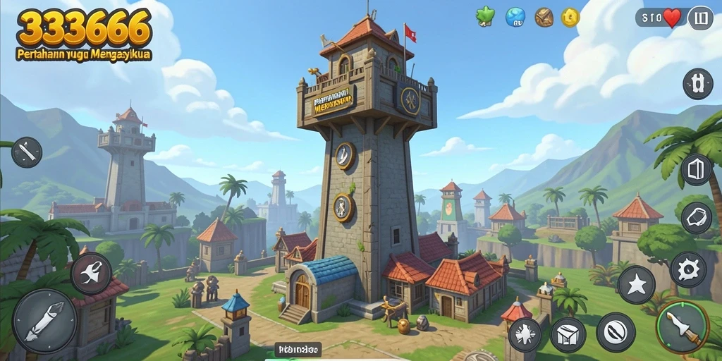 Tampilan gameplay 333666 menampilkan pertarungan menara yang intens.