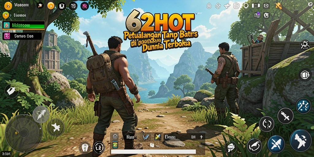 Screenshot gameplay 62HOT yang menampilkan dunia terbuka yang luas.