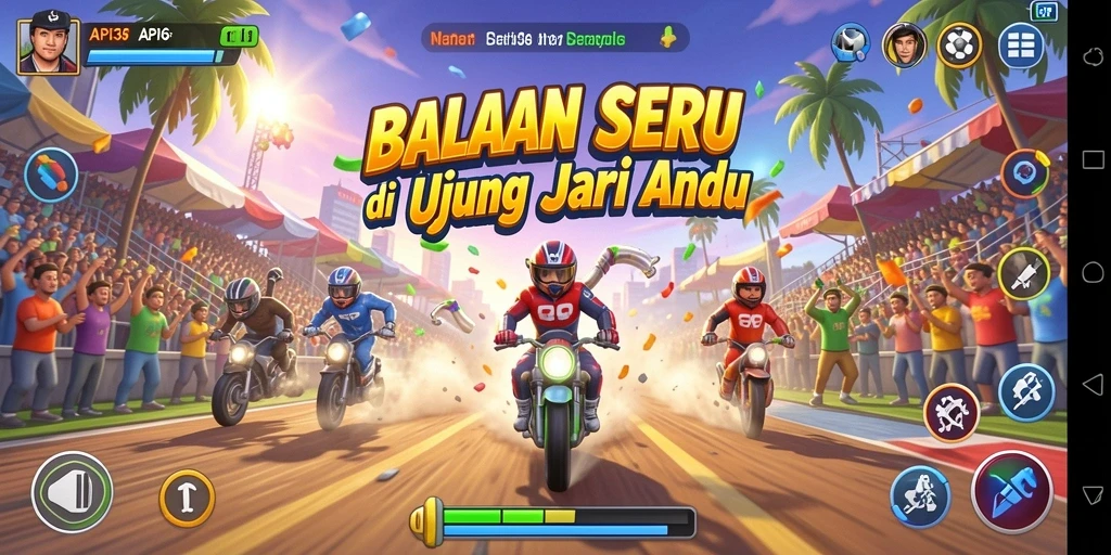 Tangkapan layar gameplay API36 yang menunjukkan aksi balapan seru.