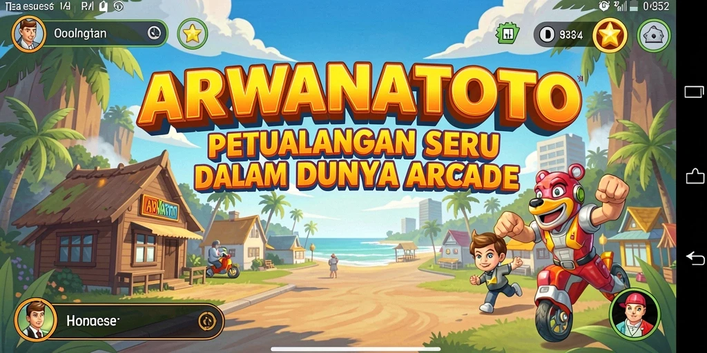 Tampilan gameplay ARWANATOTO dengan aksi seru dan karakter unik.