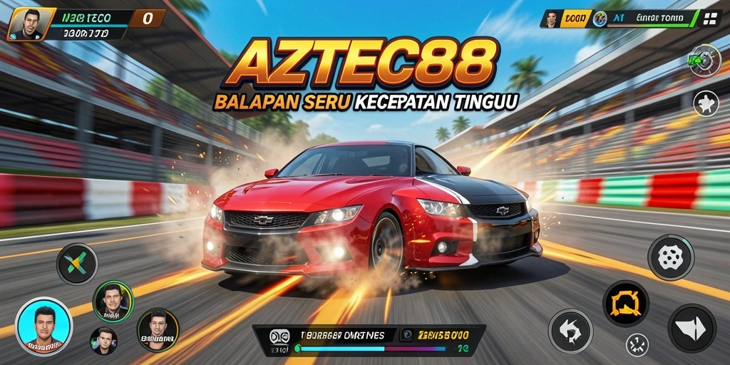 Screenshot menampilkan aksi balap seru di AZTEC88.