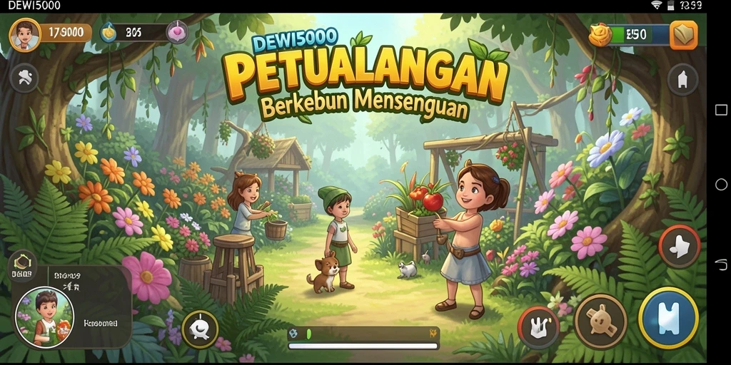 Tampilan menarik dari gameplay DEWI5000 yang menampilkan aktivitas berkebun.