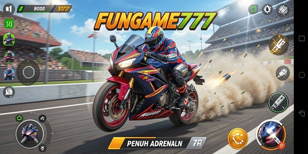 Gameplay seru balapan motor dalam FUNGAME777.