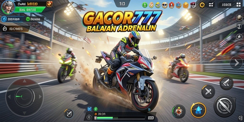 Screenshot menunjukkan gameplay balapan motor yang mendebarkan.