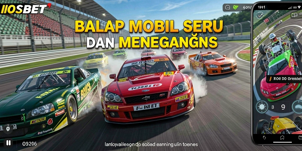 Screenshot gameplay IOSBET dengan mobil beraksi di sirkuit balap.
