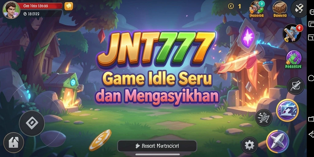 Tangkapan layar utama JNT777 yang menampilkan aksi gameplay Idle yang seru.