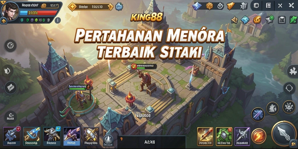 Screenshot gameplay menampilkan menara pertahanan dalam aksi melawan musuh.