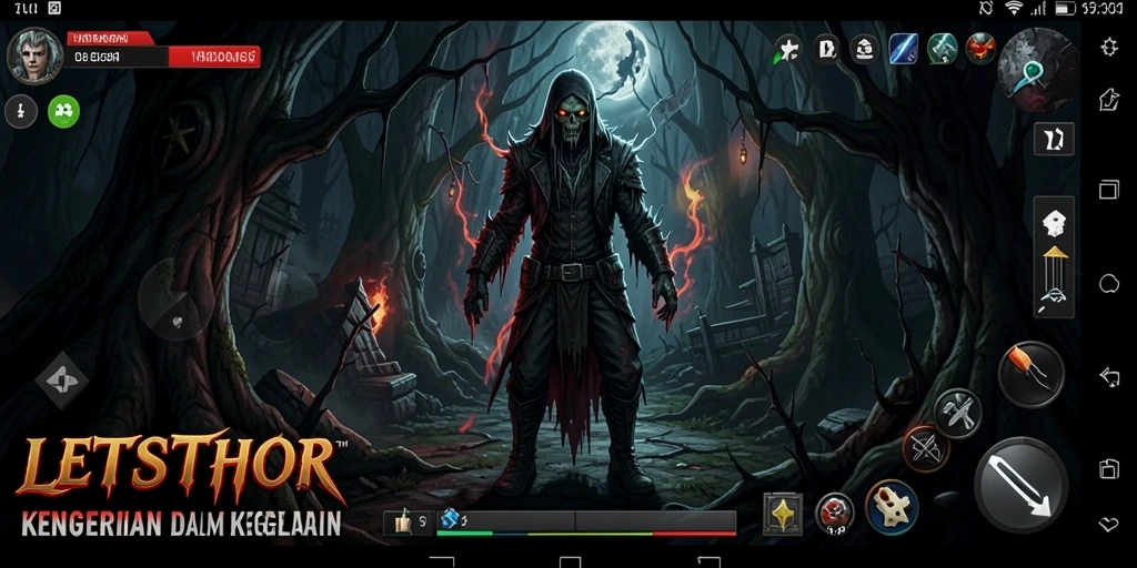Tangkapan layar LETSTHOR menampilkan suasana mencekam dengan efek visual yang menakutkan.