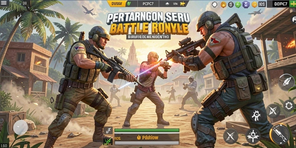 Tangkapan layar utama menunjukkan aksi intens Battle Royale di PCPC7.