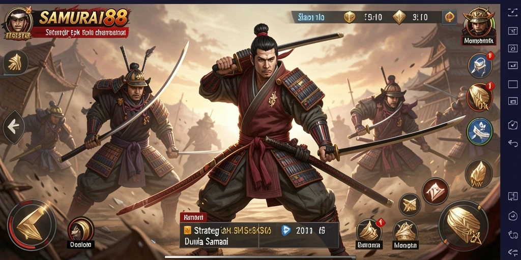Tampilan gameplay SLG mendebarkan dalam SAMURAI88.