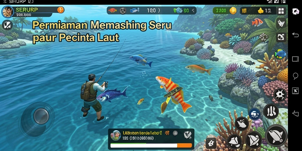 Tampilan gameplay SERURP yang seru saat memancing.