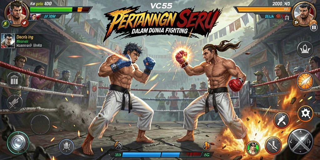 Gameplay VC55 dengan pertarungan intens dan karakter unik.